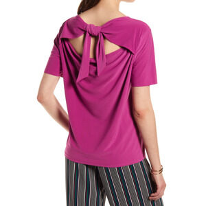 Halogen Womens Tie Back Knit Top Pullover Short Sleeve Purple S Small